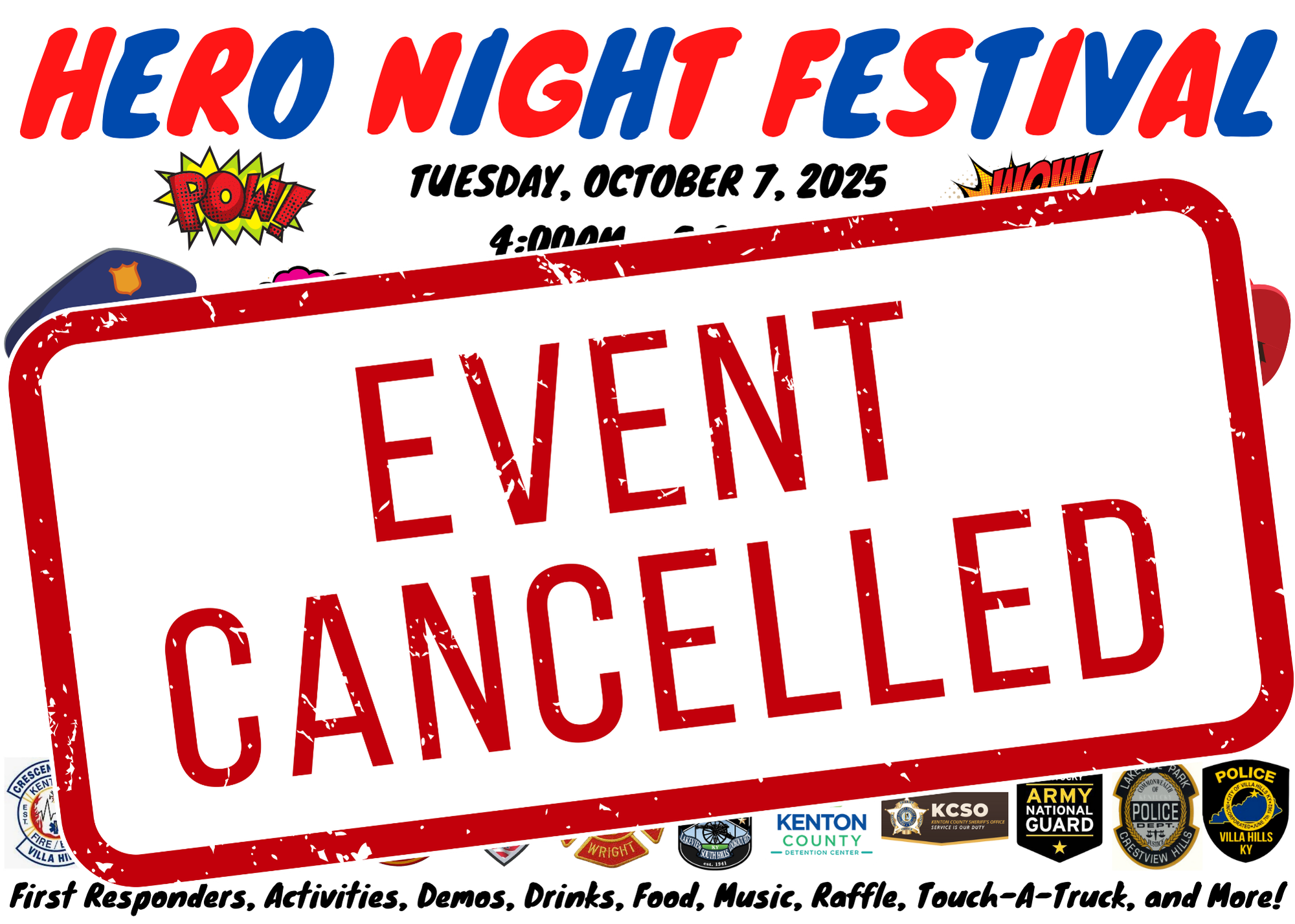 City of Fort Mitchell Hero Night Festival 10-7-25 Flyer Cancelled